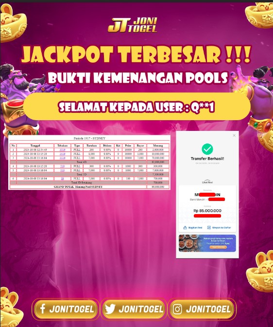 Selamat Atas Kemenangan Jackpot Pada Game SYDNEY POOLS